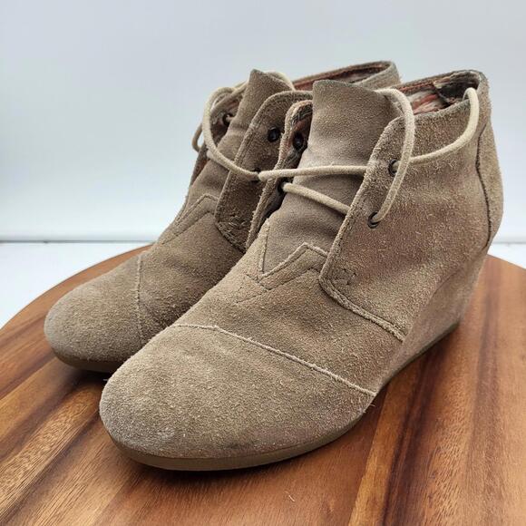 Toms Wedge Ankle Boots Womens  8.5‎ Brown Beige Booties  Desert Shoes - Picture 7 of 15